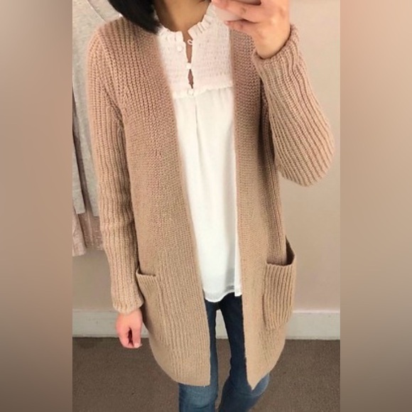 LOFT Sweaters - Loft taupe colored open front long cardigan Size Large